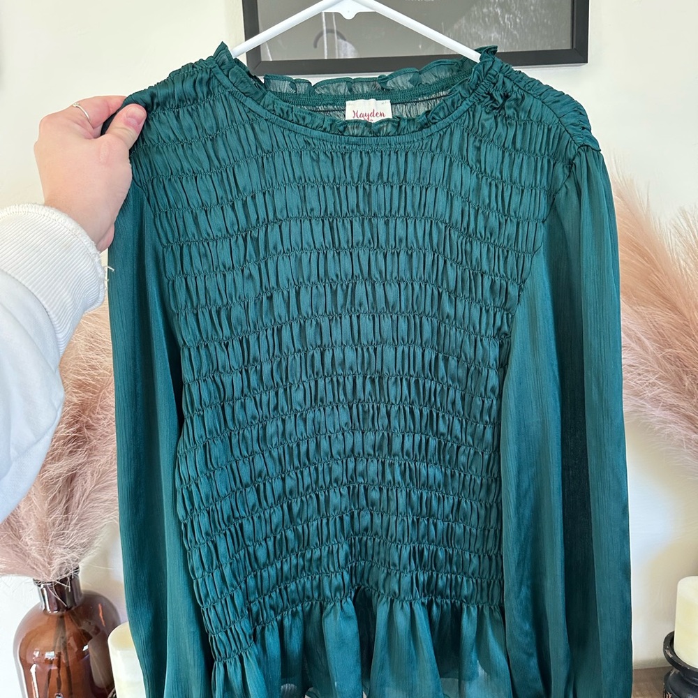 Hayden Teal Smocked Women's Blouse
